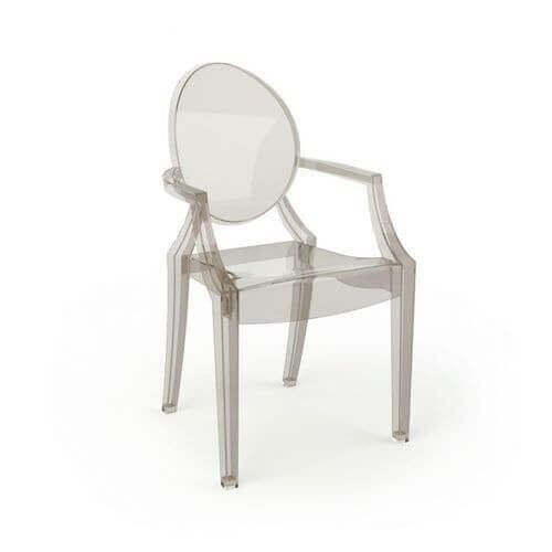 Um modelo 3D transparente de uma cadeira. A transparência é codificada como uma propriedade de cada faceta individual.