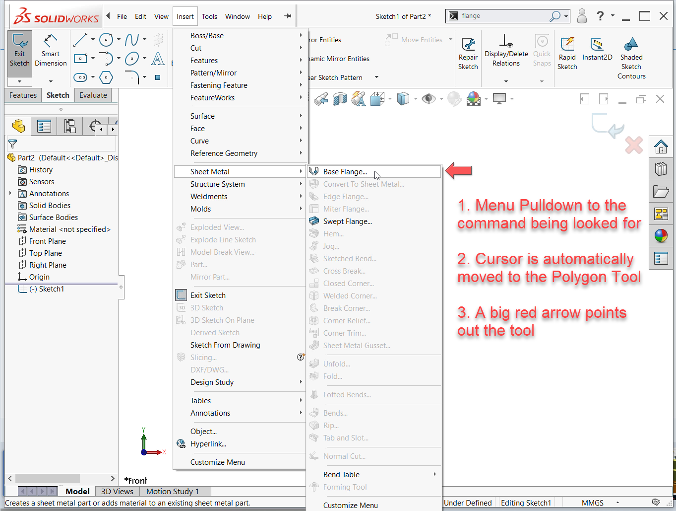 Interface do SOLIDWORKS mostrando pesquisa de comandos e novos recursos disponíveis