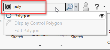 Interface do SOLIDWORKS mostrando a pesquisa de comandos em uso
