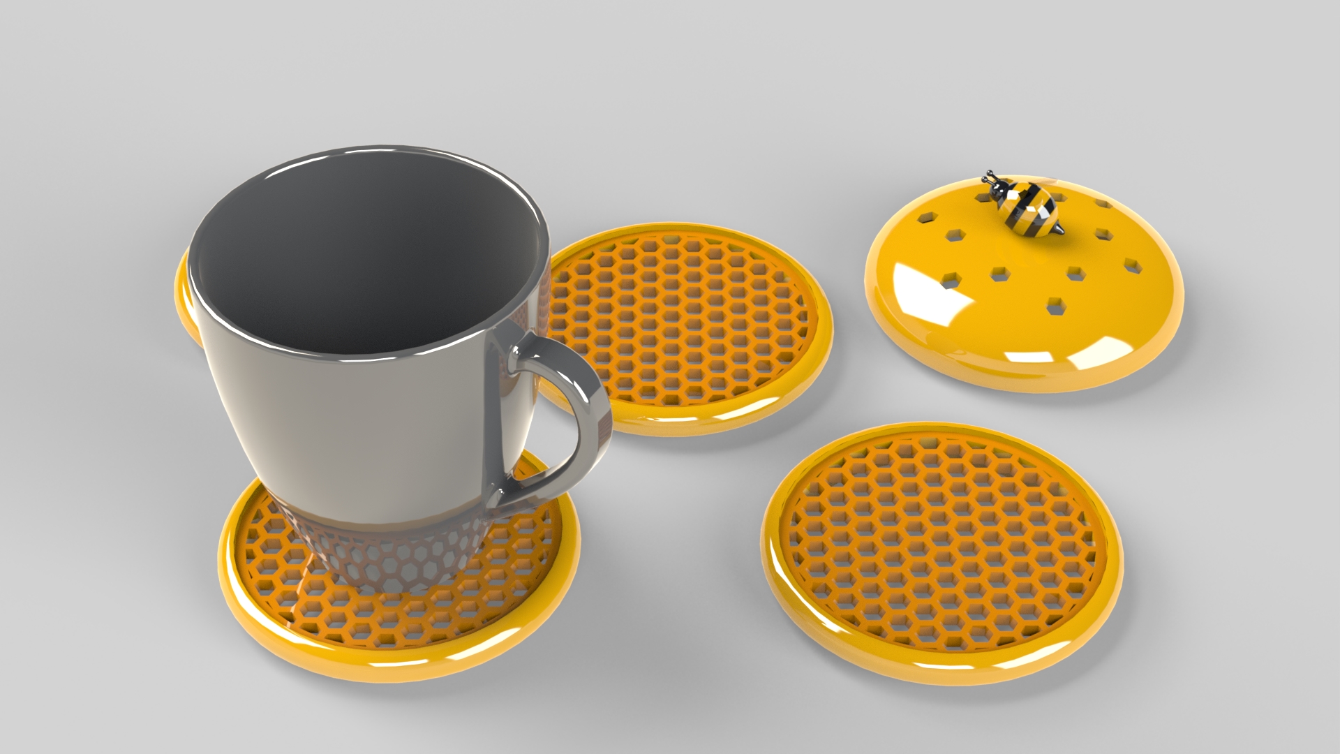 Conjunto de porta-copos en diseño de colmena en SOLIDWORKS