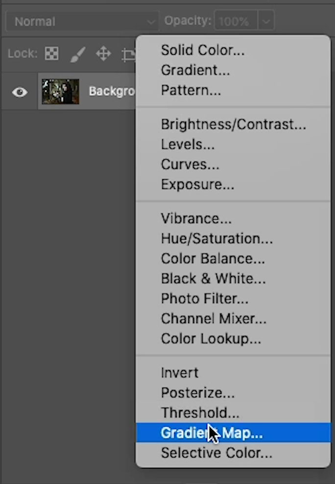 Interfaz de Photoshop mostrando mapas de gradiente aplicados a fotos