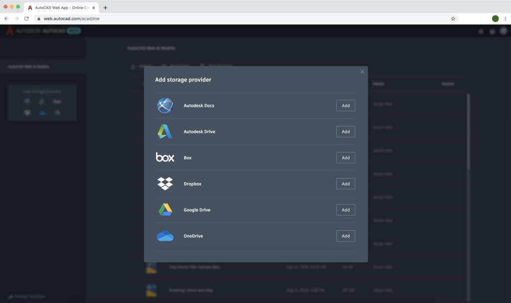 Adicionar Autodesk Drive AutoCAD Web App