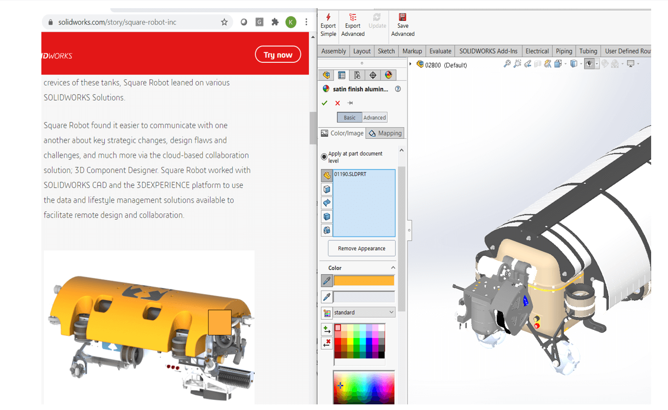 Seletor de cores no SOLIDWORKS