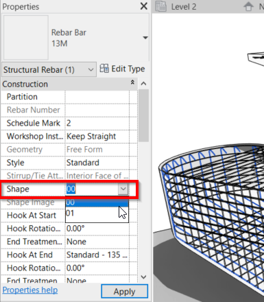 Interface do Revit 2022 mostrando melhorias na visualização de vergalhões