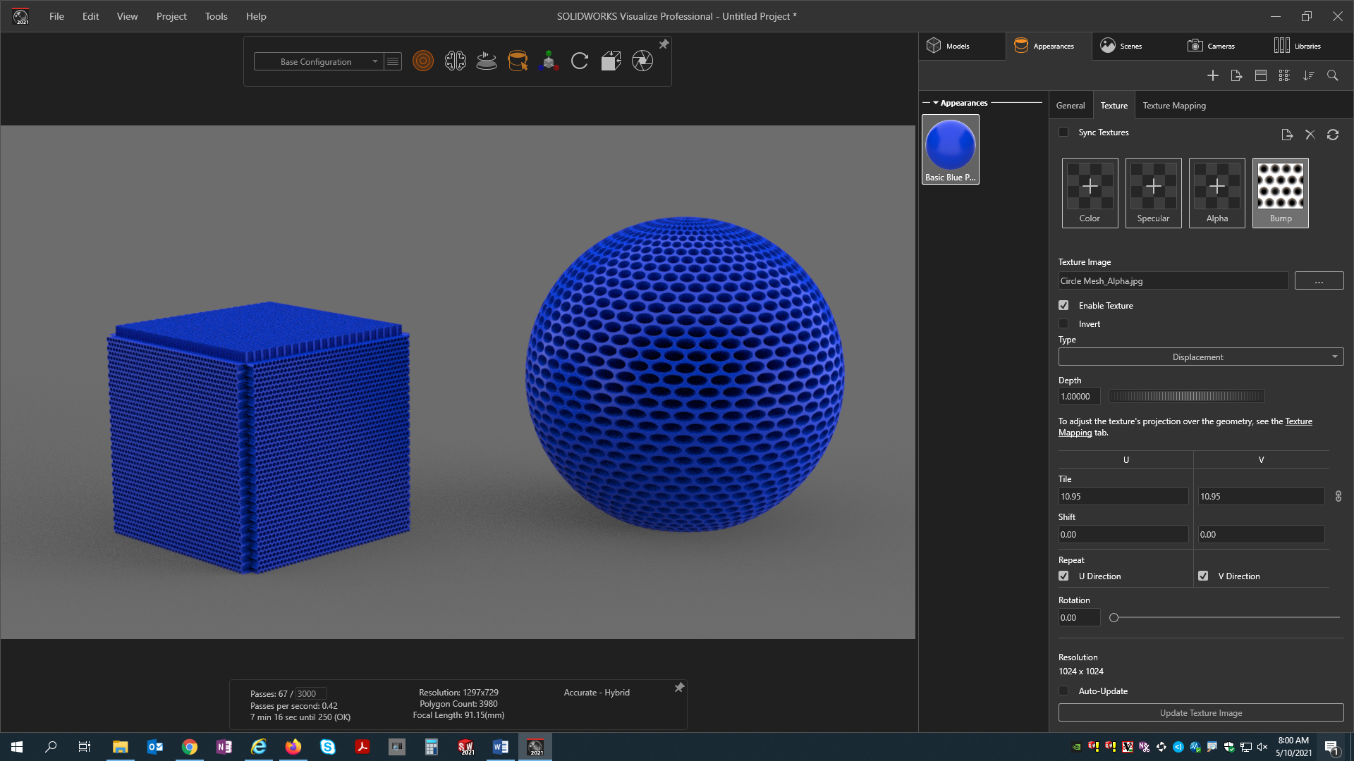 Mapa de relevo em interface do SOLIDWORKS Visualize 2021