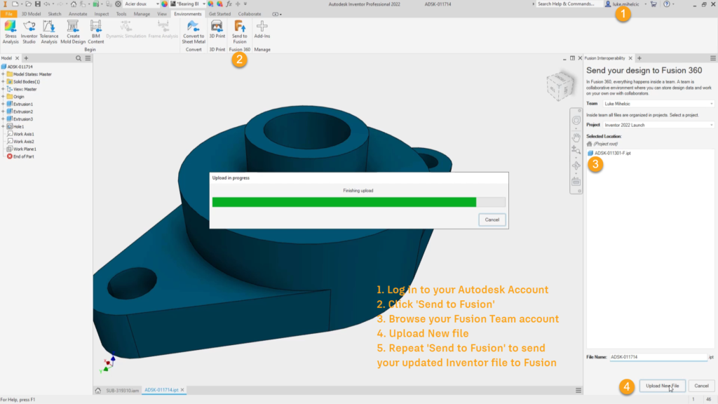 'Send to Fusion' no Autodesk Inventor 2022