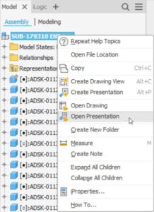 Atualização do Autodesk Inventor, nova apresentação aberta