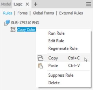 Atualização do Autodesk Inventor copiar regras do iLogic