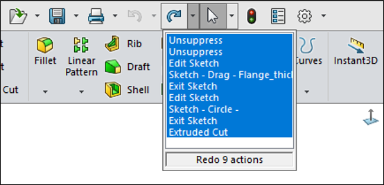 SOLIDWORKS 2021 Suporte a recursos ocultos de refazer