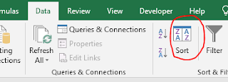 Interface do Excel mostrando como classificar uma lista de dados