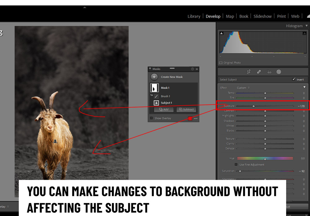 Interface do Lightroom mostrando novas ferramentas de mascaramento e ajustes