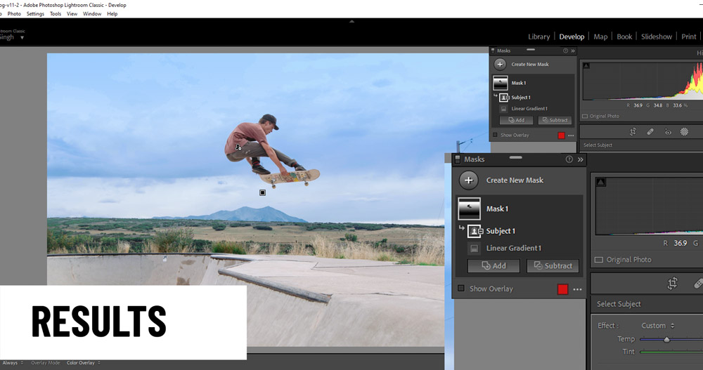 Interface do Lightroom mostrando novas ferramentas de mascaramento em uso