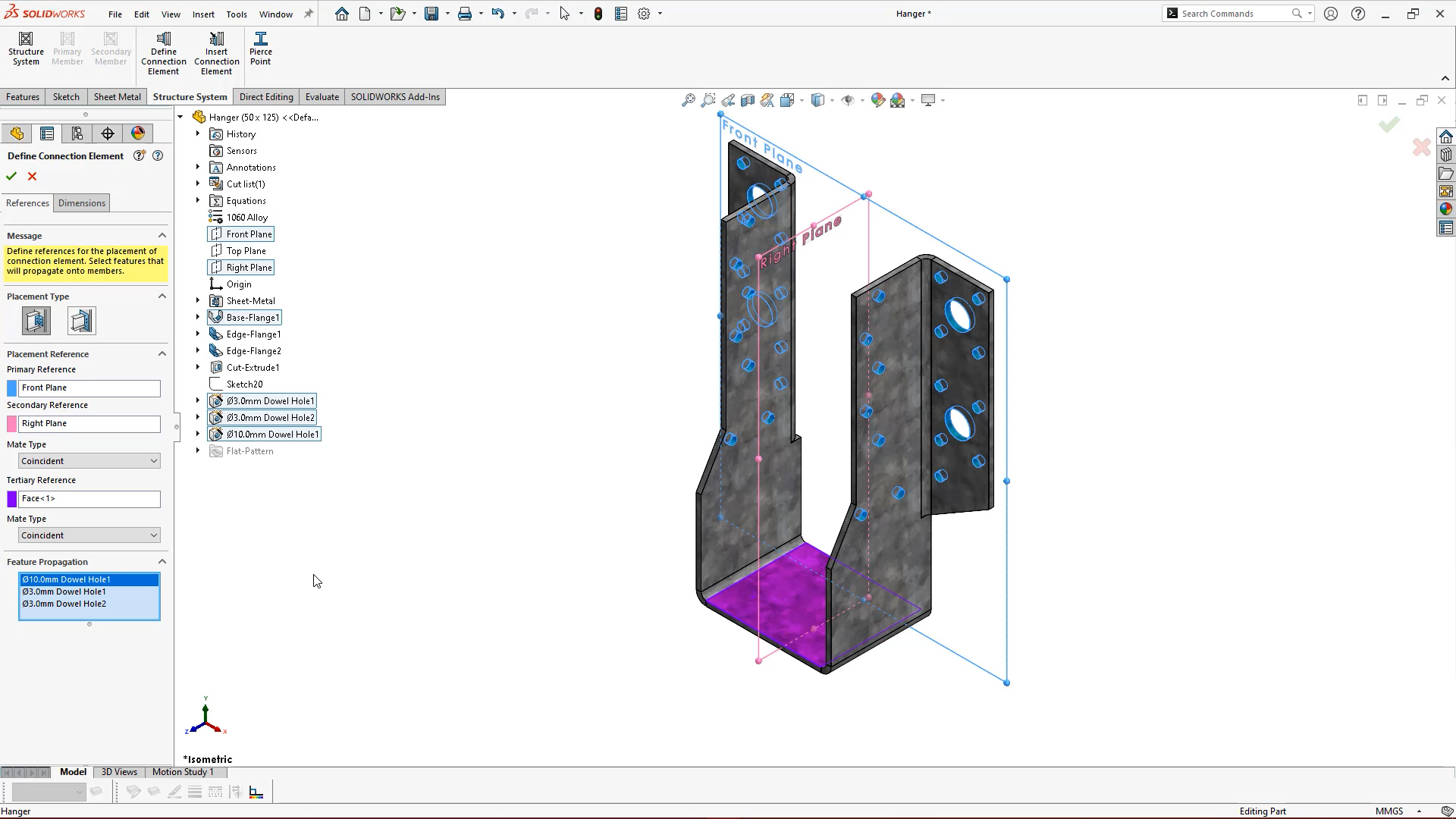 Ilustração de detalhamento de conexões no SOLIDWORKS 2022