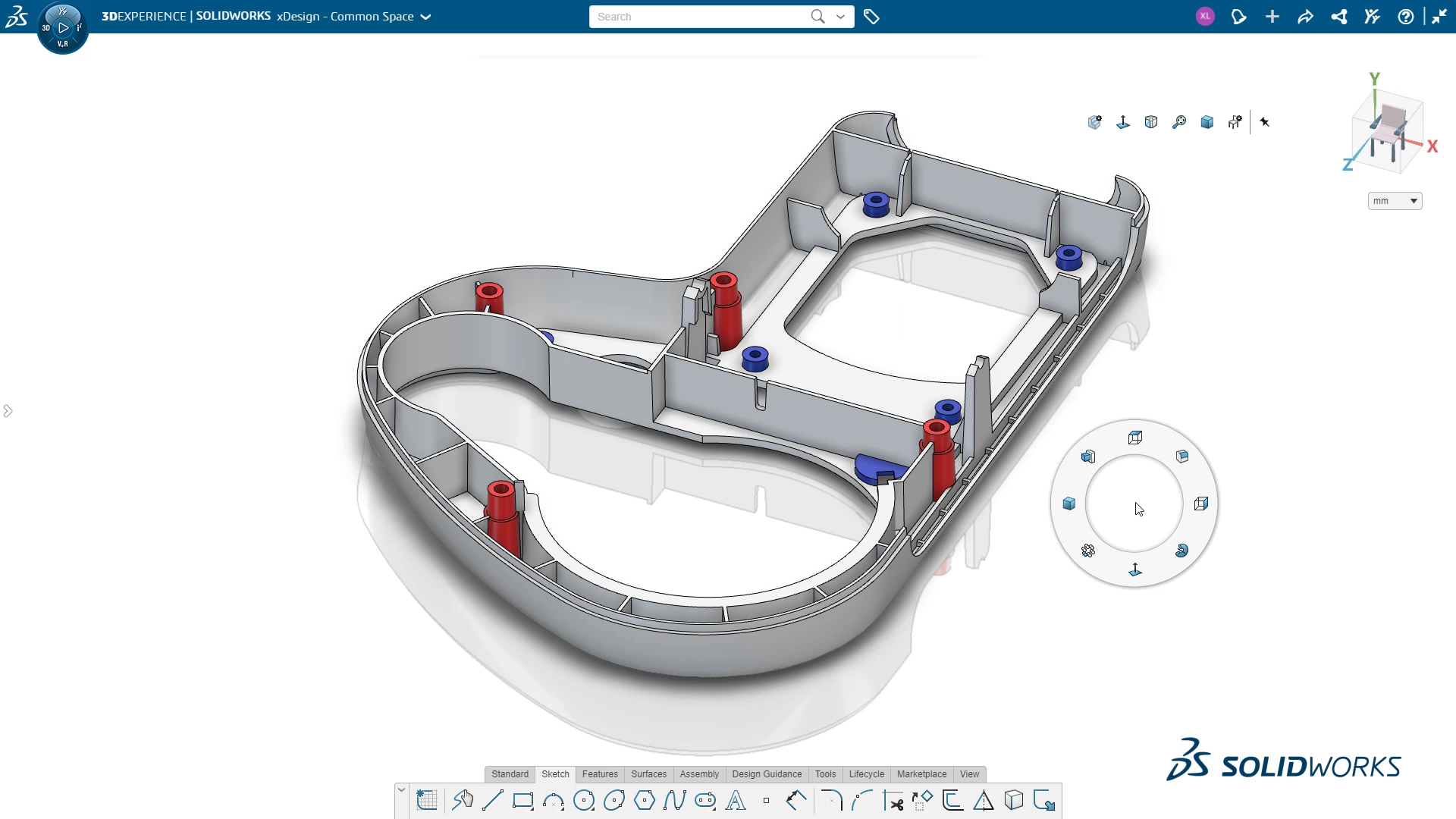 Interface do 3DEXPERIENCE Works com ferramentas de design em destaque