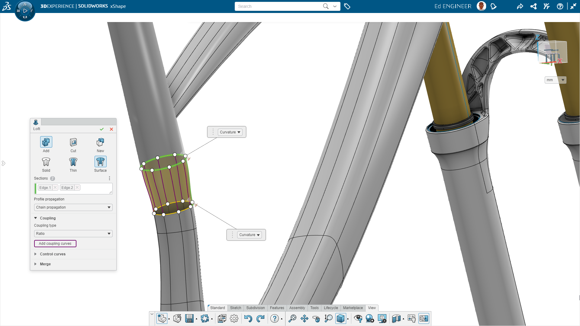 Interface de design do 3DEXPERIENCE Works com ferramentas interativas e intuitivas