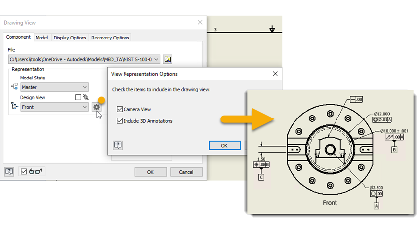 Opções de visualização de desenho do Autodesk Inventor 2022