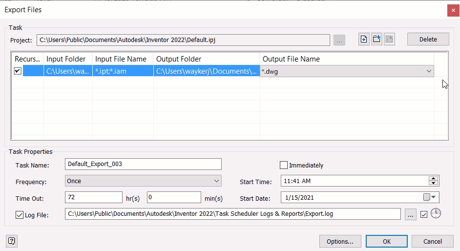 Autodesk Inventor 2022 xport JT com agendador de tarefas