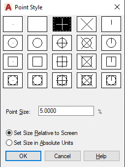Caixa de diálogo de estilo de ponto no AutoCAD