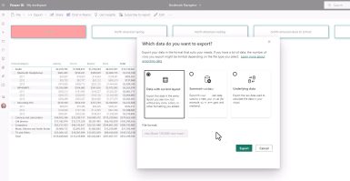 Melhorias na exportação do Power BI para Excel