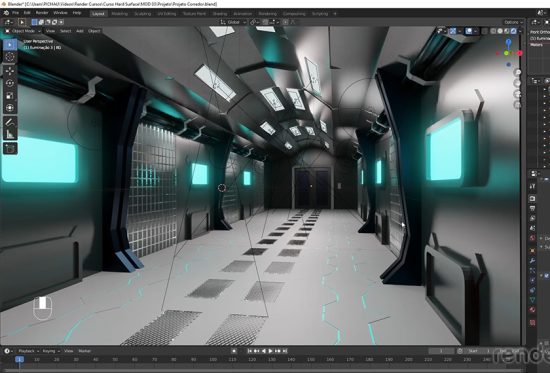 Pessoa trabalhando em projeto de modelagem 3D no Blender