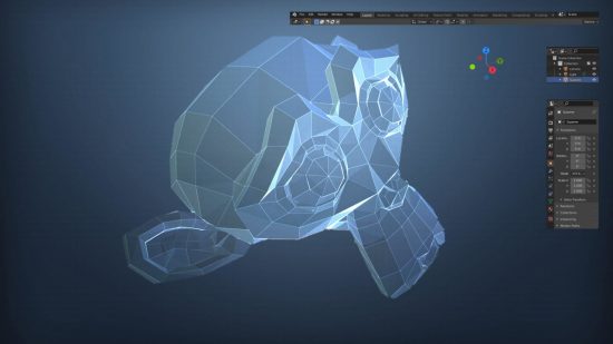 Ilustração de modelagem 3D no software Blender com elementos criativos