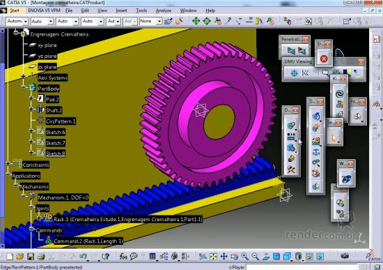 Interface do software Catia com design inovador e ferramentas de modelagem 3D