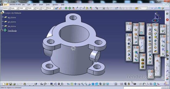 Interface do software Catia exibindo ferramentas de design 3D avançadas