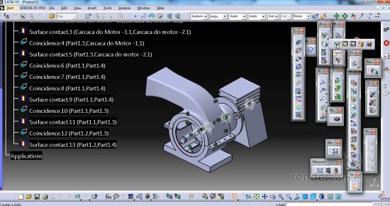 Interface do software Catia com ferramentas de design e modelagem 3D