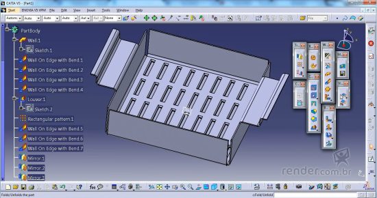 Interface do software Catia com ferramentas de design e modelagem 3D