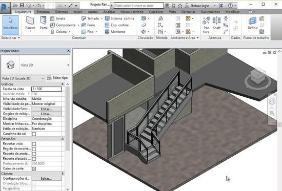 Interface do Revit mostrando ferramentas para criação de projetos de arquitetura