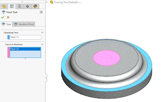 Imagem de interface do SOLIDWORKS mostrando criação de ferramenta de conformação