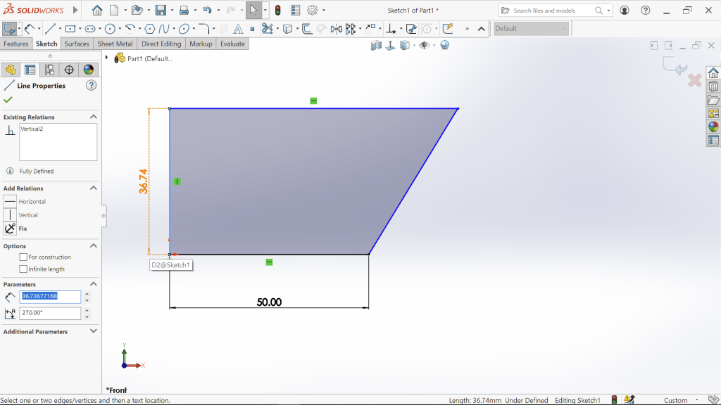 Pré-visualização de dimensões de esboço no SOLIDWORKS 2024