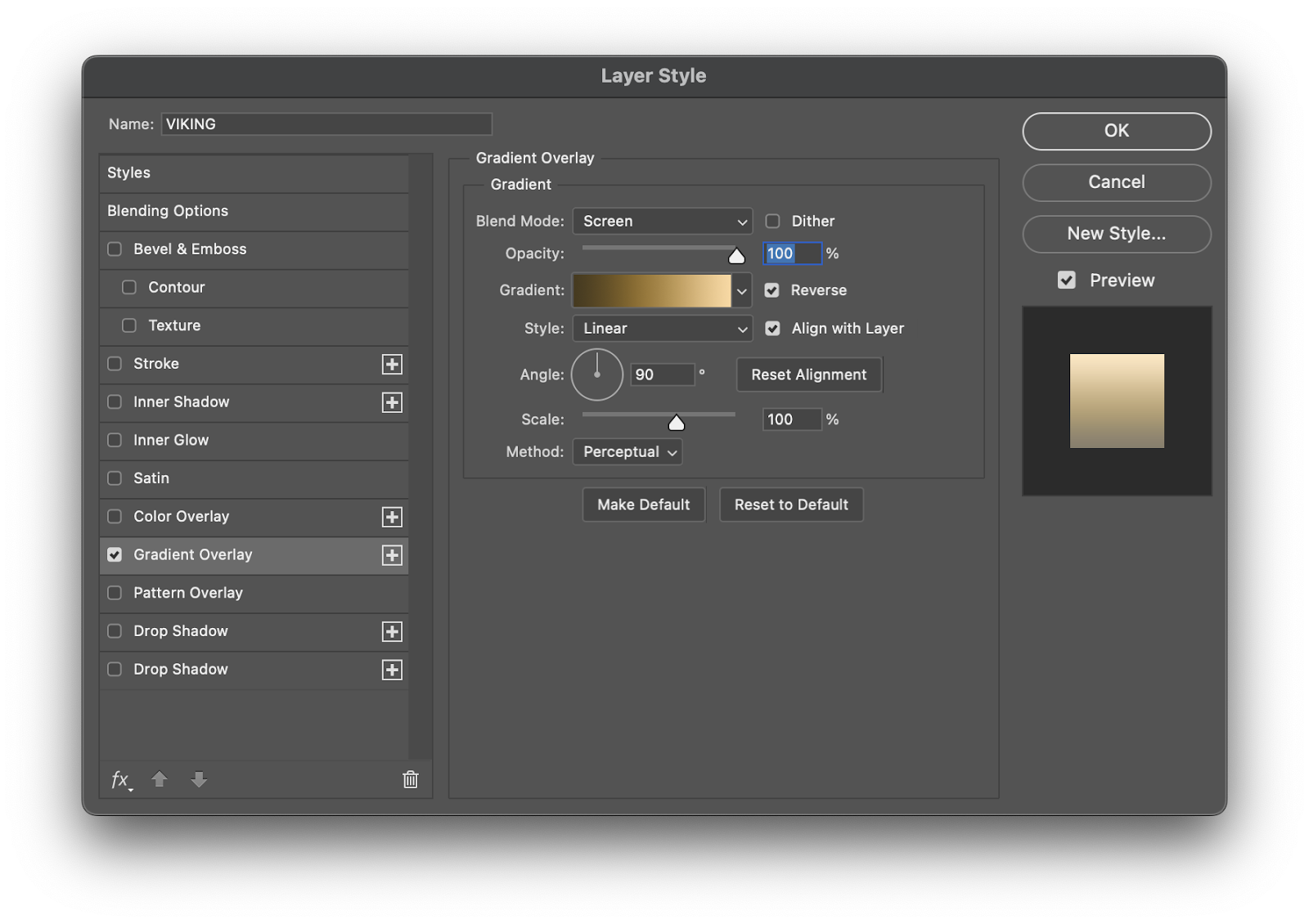 Imagem do Tutorial do Photoshop sobre como criar um efeito dourado simples e escalável com estilos de camada