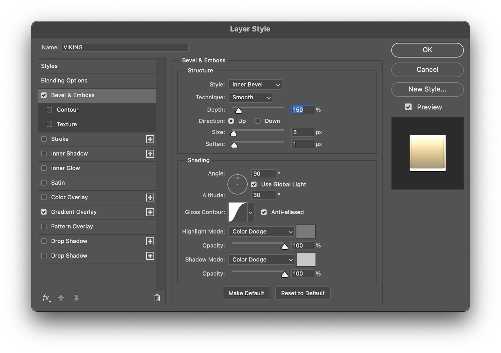 Imagem do Tutorial do Photoshop sobre como criar um efeito dourado simples e escalável com estilos de camada