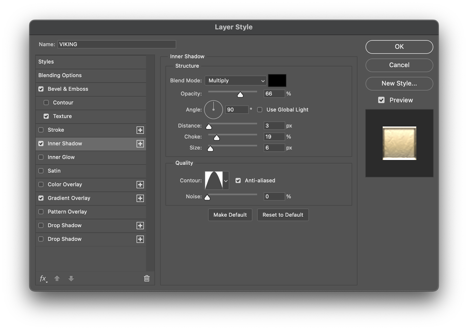 Imagem do Tutorial do Photoshop sobre como criar um efeito dourado simples e escalável com estilos de camada