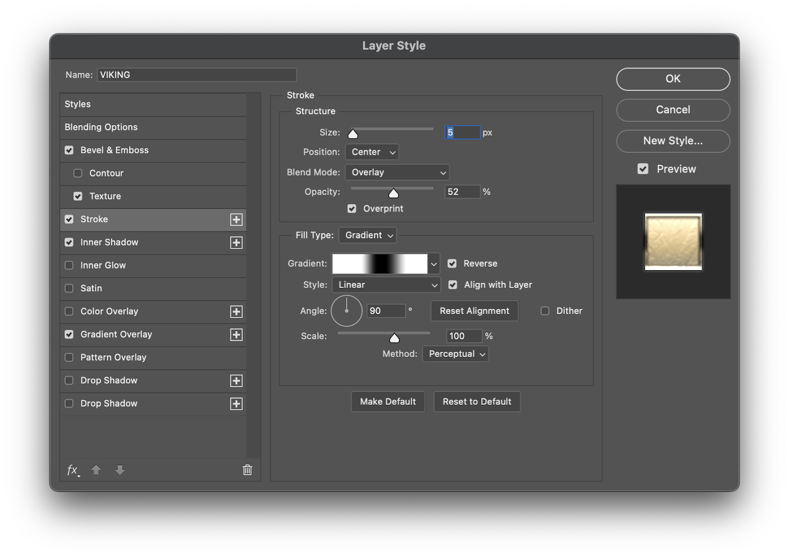 Imagem do Tutorial do Photoshop sobre como criar um efeito dourado simples e escalável com estilos de camada