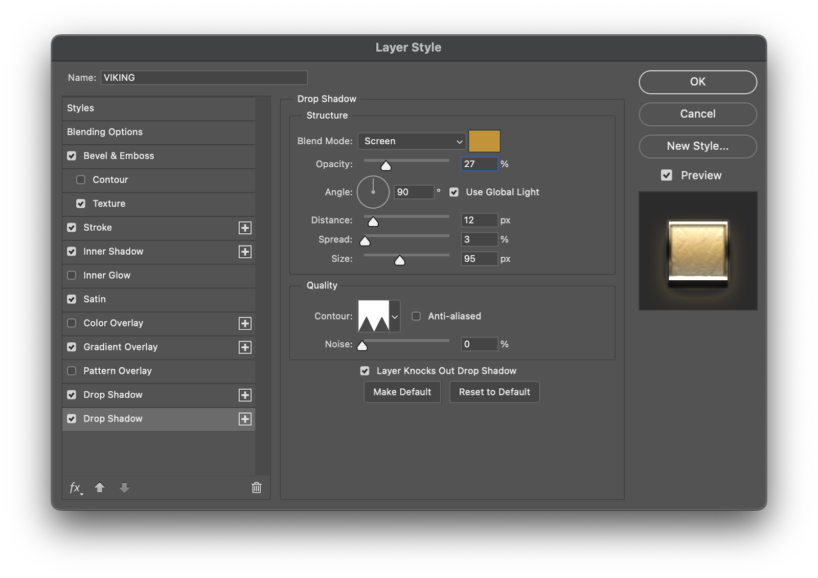 Imagem do Tutorial do Photoshop sobre como criar um efeito dourado simples e escalável com estilos de camada