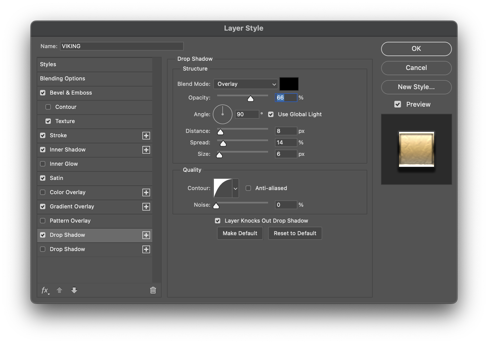Imagem do Tutorial do Photoshop sobre como criar um efeito dourado simples e escalável com estilos de camada