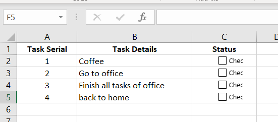 Lista de verificação simples no Excel