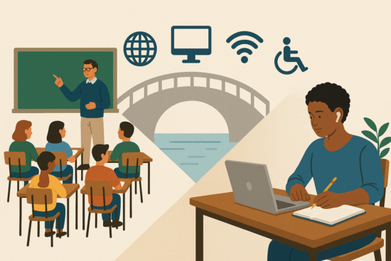Estudante concentrado em aula online, simbolizando a educação à distância