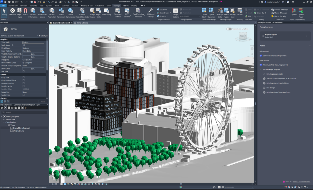 Interface do Revit 2027 mostrando ferramentas de design conectadas e colaborativas